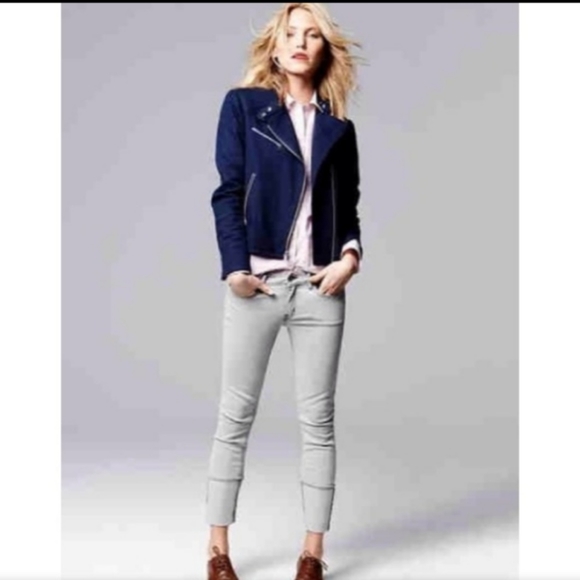 Gap Moto Navy Asymmetrical Jacket Zippers Size Medium - Picture 3 of 16